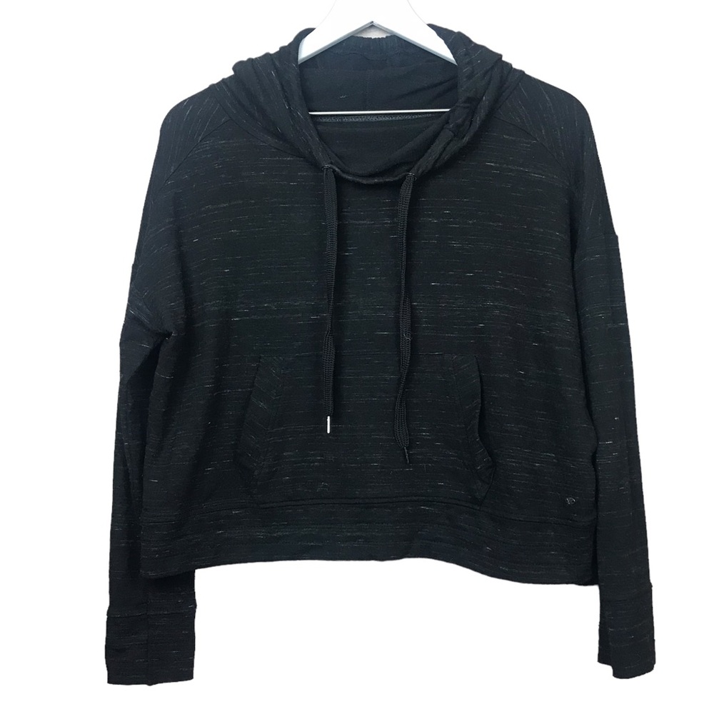 American Eagle Space Dye Crop Pullover Black Hoodie Women Sz M